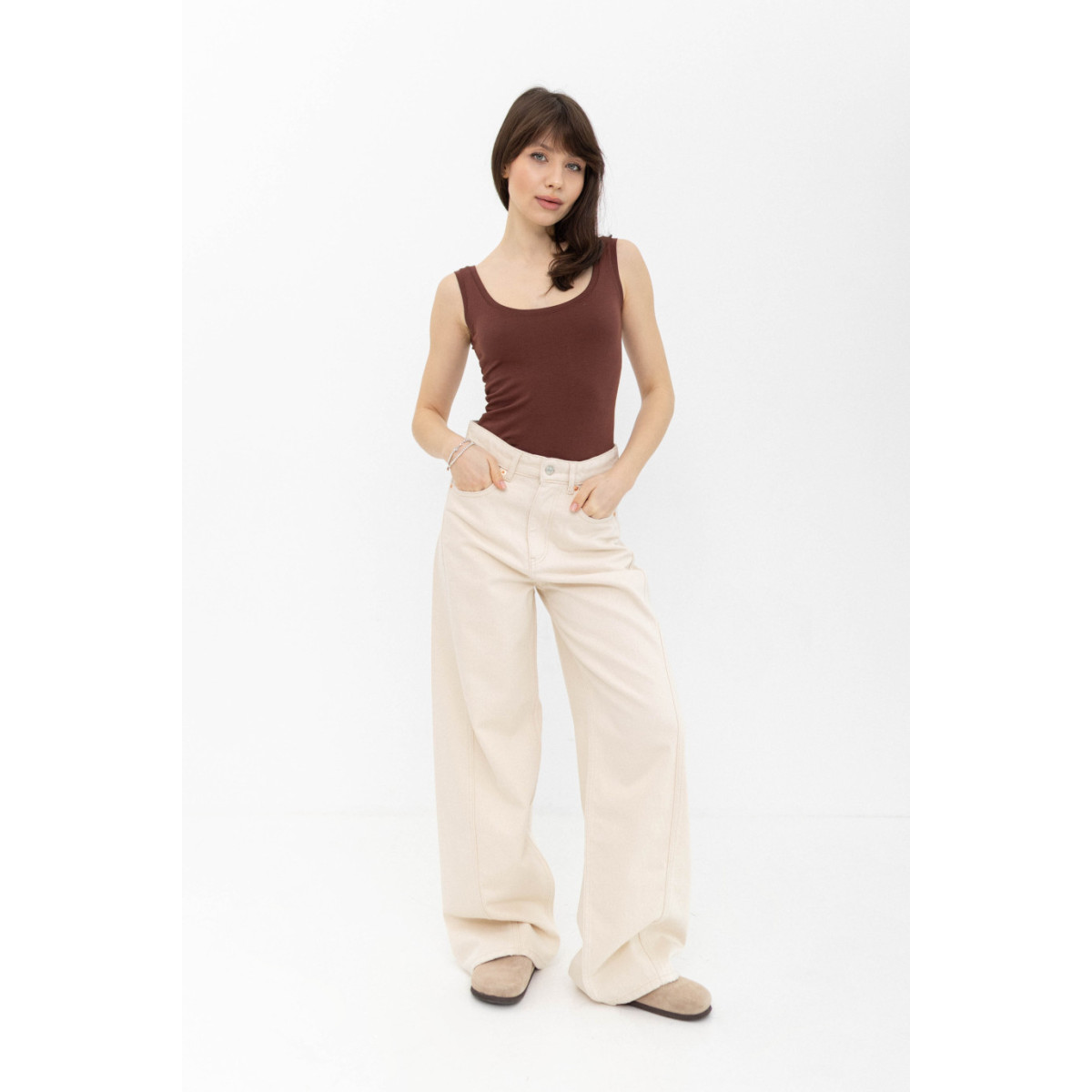 ДЖИНСИ WIDE LEG З ШВОМ СВІТЛИЙ БЕЖ WL 551