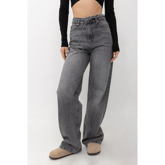 ДЖИНСИ WIDE LEG З ПОЯСОМ СІРИЙ WL 542