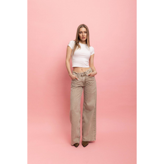 ДЖИНСИ WIDE LEG З ПОНИЖЕНОЮ ТАЛІЄЮ БЕЖЕВИЙ WL 544