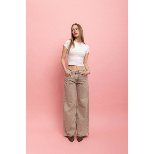 ДЖИНСИ WIDE LEG З ПОНИЖЕНОЮ ТАЛІЄЮ БЕЖЕВИЙ WL 544