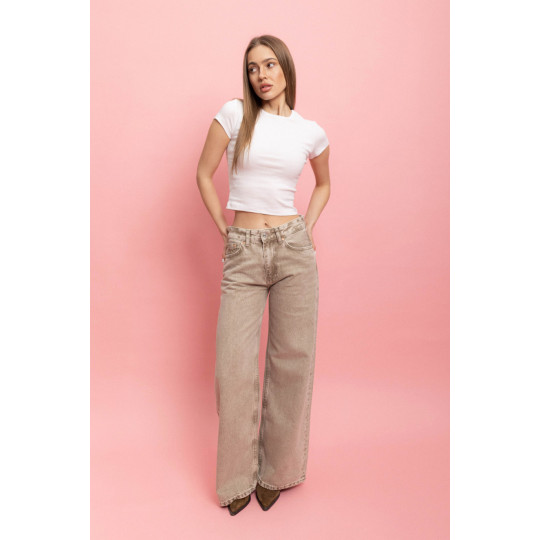 ДЖИНСИ WIDE LEG З ПОНИЖЕНОЮ ТАЛІЄЮ БЕЖЕВИЙ WL 544